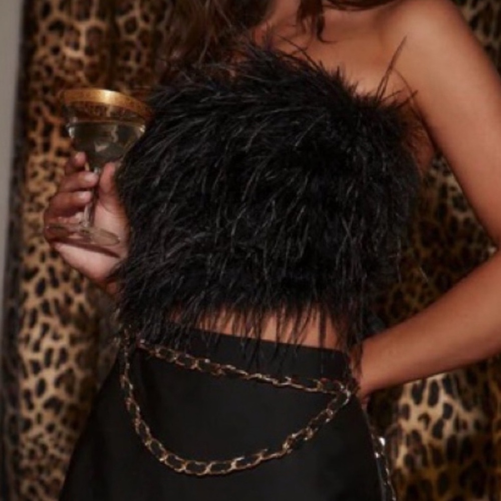 12th Tribe Black Feather Crop Top